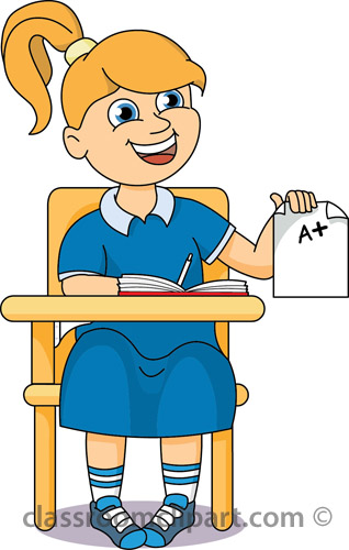 School Student At Desk Holding Assignment Classroom Clipart Image