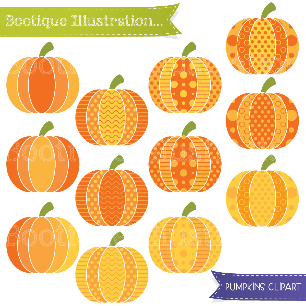 Patterned pumpkins digital clipart halloween pumpkin clip art