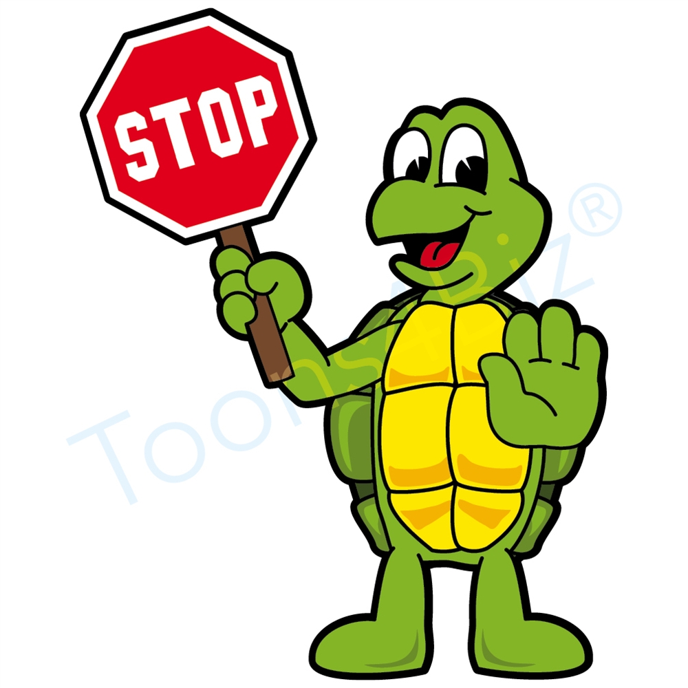 Turtle mascot holding a stop sign clip art