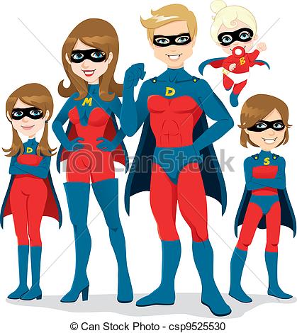 Vector clipart of superhero family costume portrait of beautiful