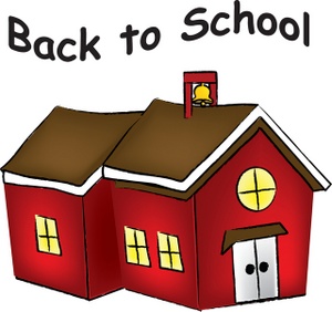 Back to school clipart image little red schoolhouse with text