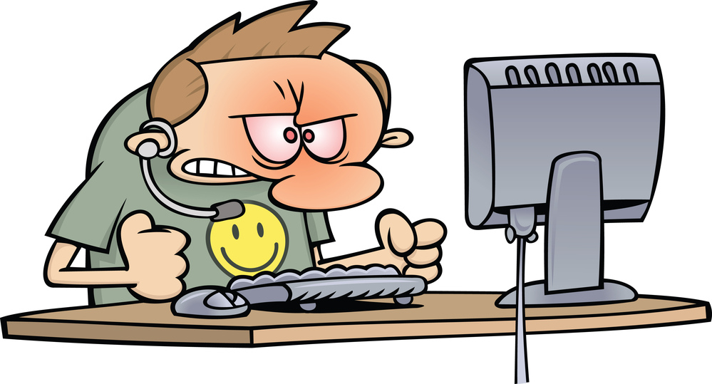Royalty free rf clipart illustration of an angry computer