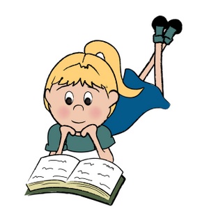 Books clipart image girl reading a book while laying on the floor