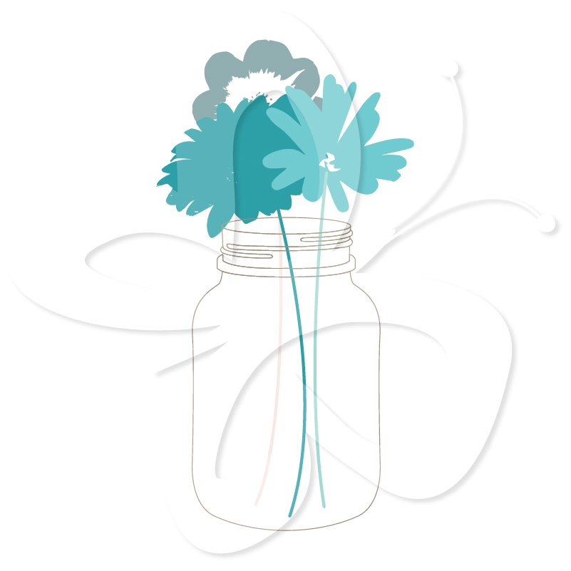 Bright mason jars and flowers creative clipart collection