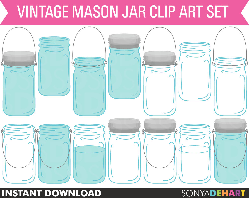 Digital download discoveries for mason jar clipart from