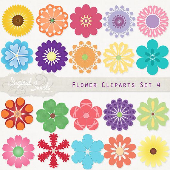Flower cliparts set 4 digital clipart for card making