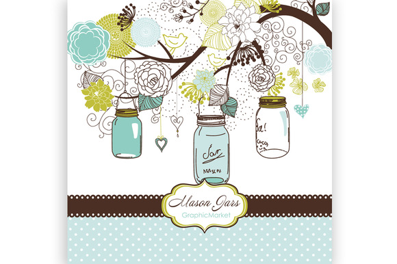 Mason jars clipart and card template illustrations on creative