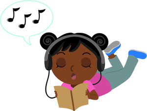 Reading clipart image black girl reading a book and listening to