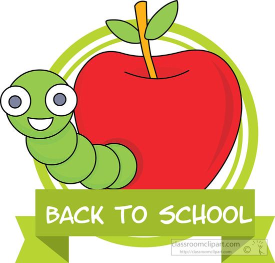 School back to school worm apple classroom clipart