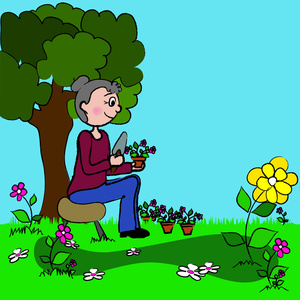 Gardening clipart image clip art illustration of an elderly