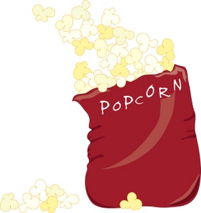 Popcorn clipart image bag of buttered popcorn with the word