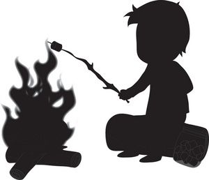 Campfire camping clipart image silhouette of a boy roasting marshmallow on