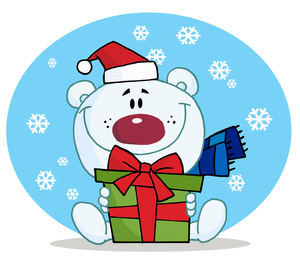Holiday free winter clip art image teddy bear with christmas present in
