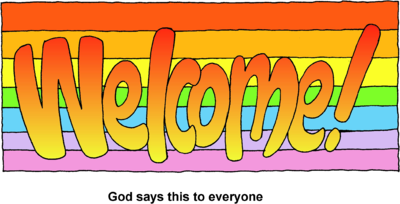 Image the word welcome on top of a rainbow background