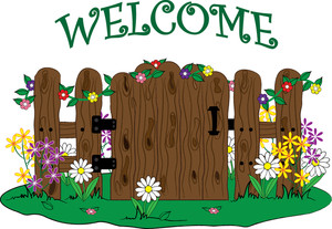 Welcome garden gate clipart image clip art illustration of a wooden