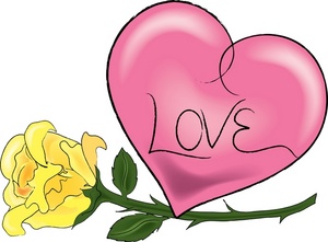 Love clipart image long stemmed rose and a heart with the word