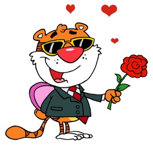 Valentine clipart image a tiger in a suit with a rose and a