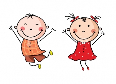 Happy boy and girl clipart design elements stock graphics