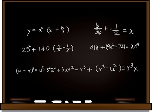 Chalkboard mathmatics clipart image drawing of algebra equations on a