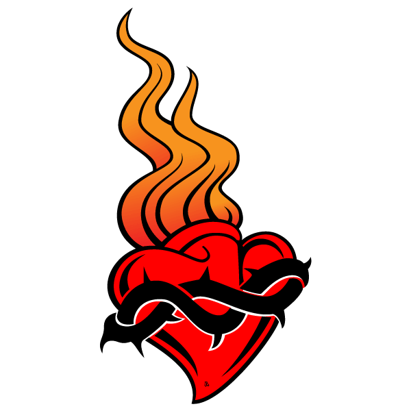 Red heart with fire flame valentines day clip art