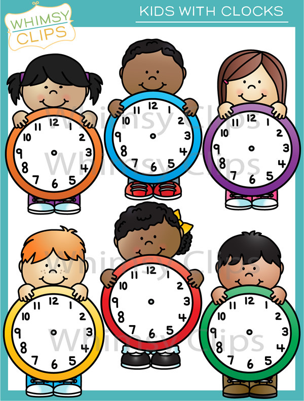 Kids with clocks clip art images 