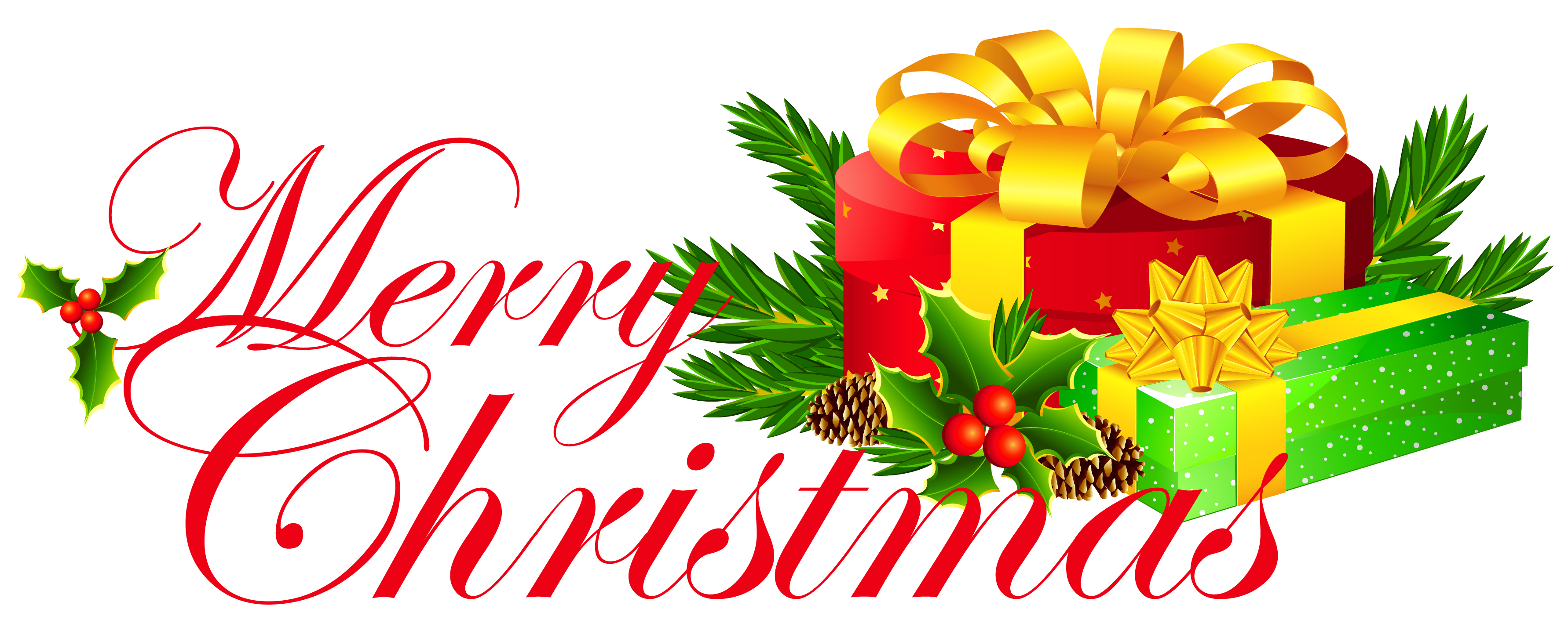 Transparent merry christmas with presents clipart 0