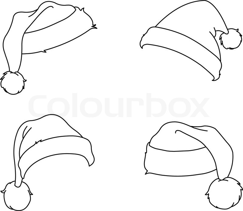 Outlined santa hats coloring page vector clipart