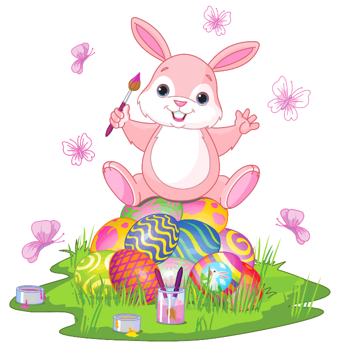 Easter bunny with eggs and grass clipart picture 0