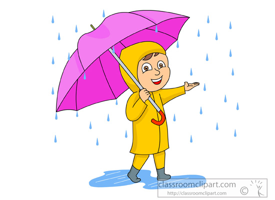 Weather child wearing rain gear with umbrella classroom clipart