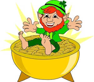 Leprechaun clipart image leprechaun sitting on a pot of gold