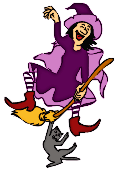 Halloween witch cat on a broomstick wearing hat clipart free