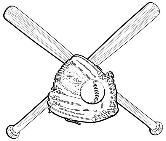 Baseball bat and glove drawing clipart