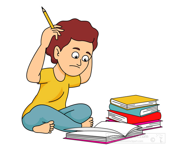 School student confused with lots of homework classroom clipart