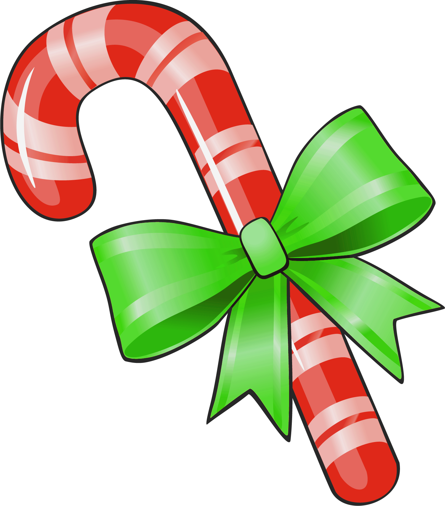 Transparent christmas candy cane with green bow clipart