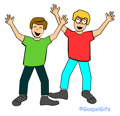 Christian clip art graphic two happy boys white background