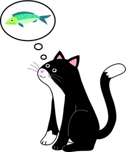 Thinking clipart image a pet cat thinking about a fish
