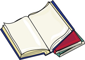 Book clipart image illustration of an open book on top of other