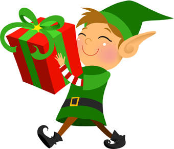 Elf with present clipart