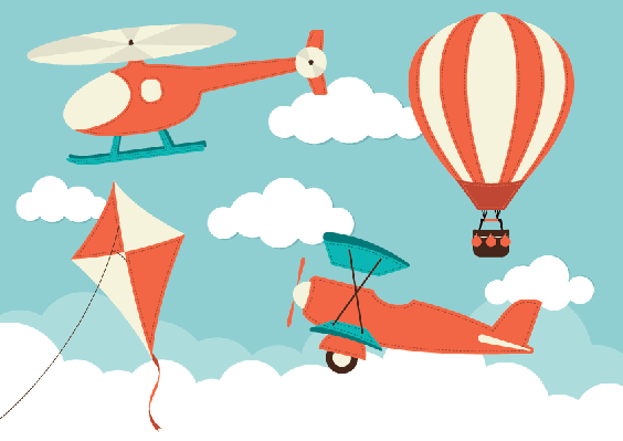 Helicopter plane kite and hot air balloon clipart the arts