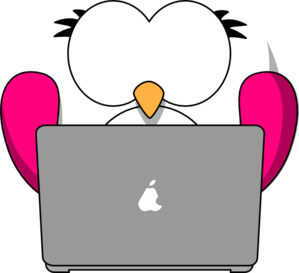 Pink bird with laptop clip art at vector clip art