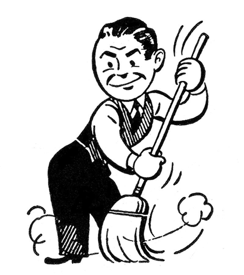 Retro clip art sweeping people cleaning the graphics fairy 2.