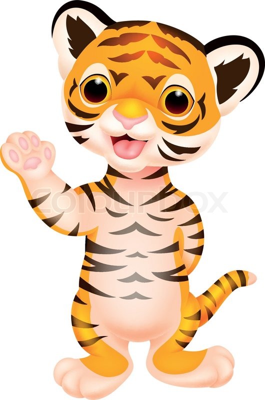 Vector illustration of cute baby tiger cartoon waving vector clip art