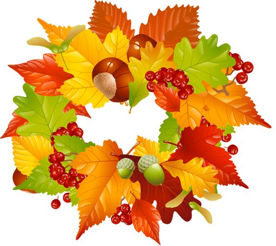 Colorful clip art for the fall season grapevine and nuts wreath 2