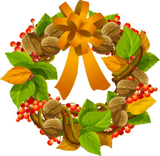 Colorful clip art for the fall season grapevine and nuts wreath