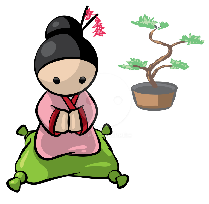Clipart illustration japanese woman in kimono knelling on