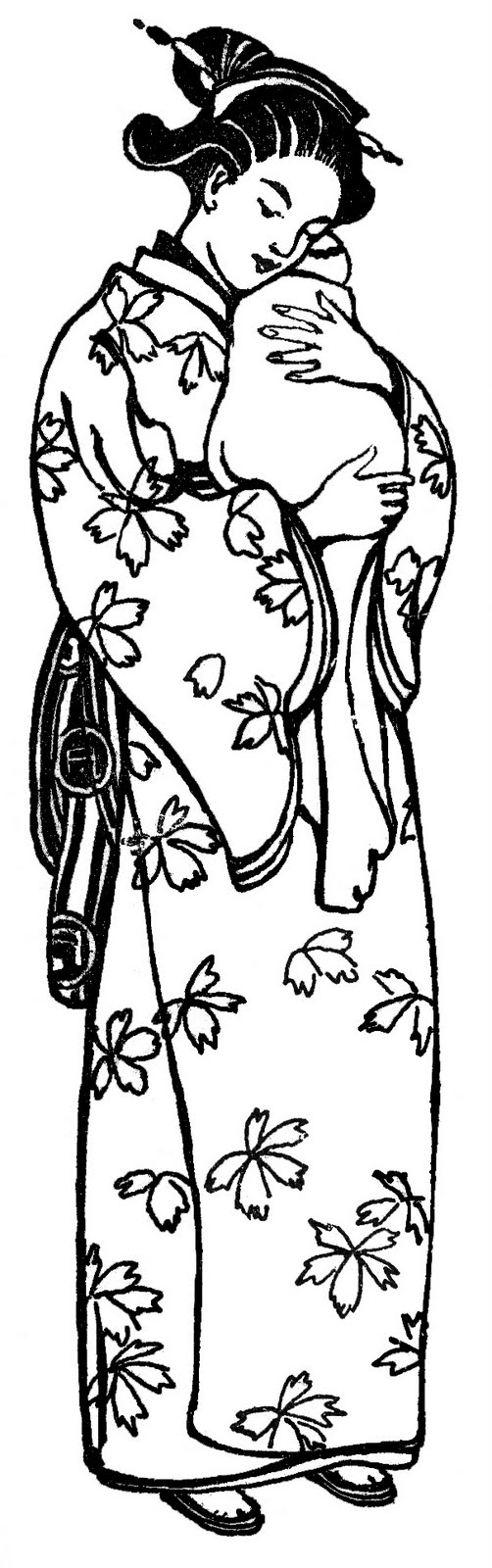Vintage clip art japanese mother in kimono the graphics fairy