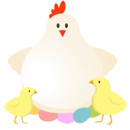 Mother hen colored eggs and baby chicks easter clipart