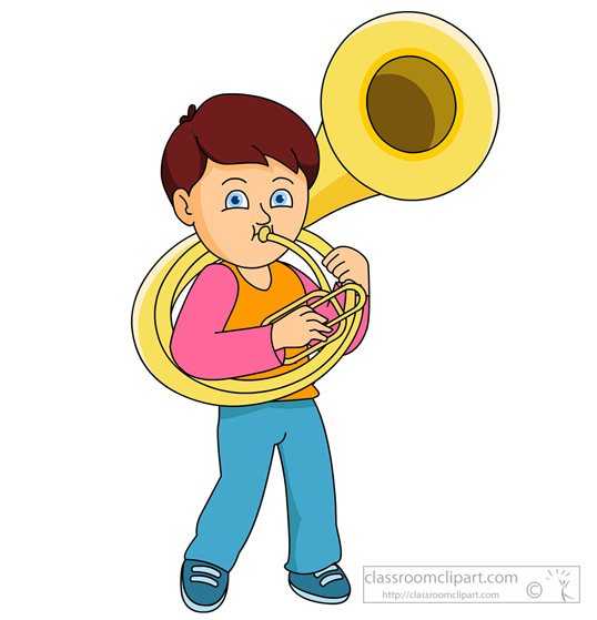 Musical instruments boy playing tuba classroom clipart