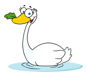 Swan clipart image cartoon swan in a pond eating a green leaf