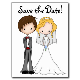 Cartoon bride and groom postcards clipart